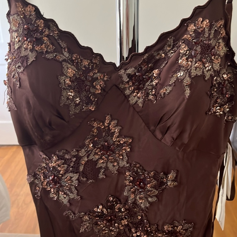 NWT Brown midi beaded evening dress Sue Wong nocturne $288